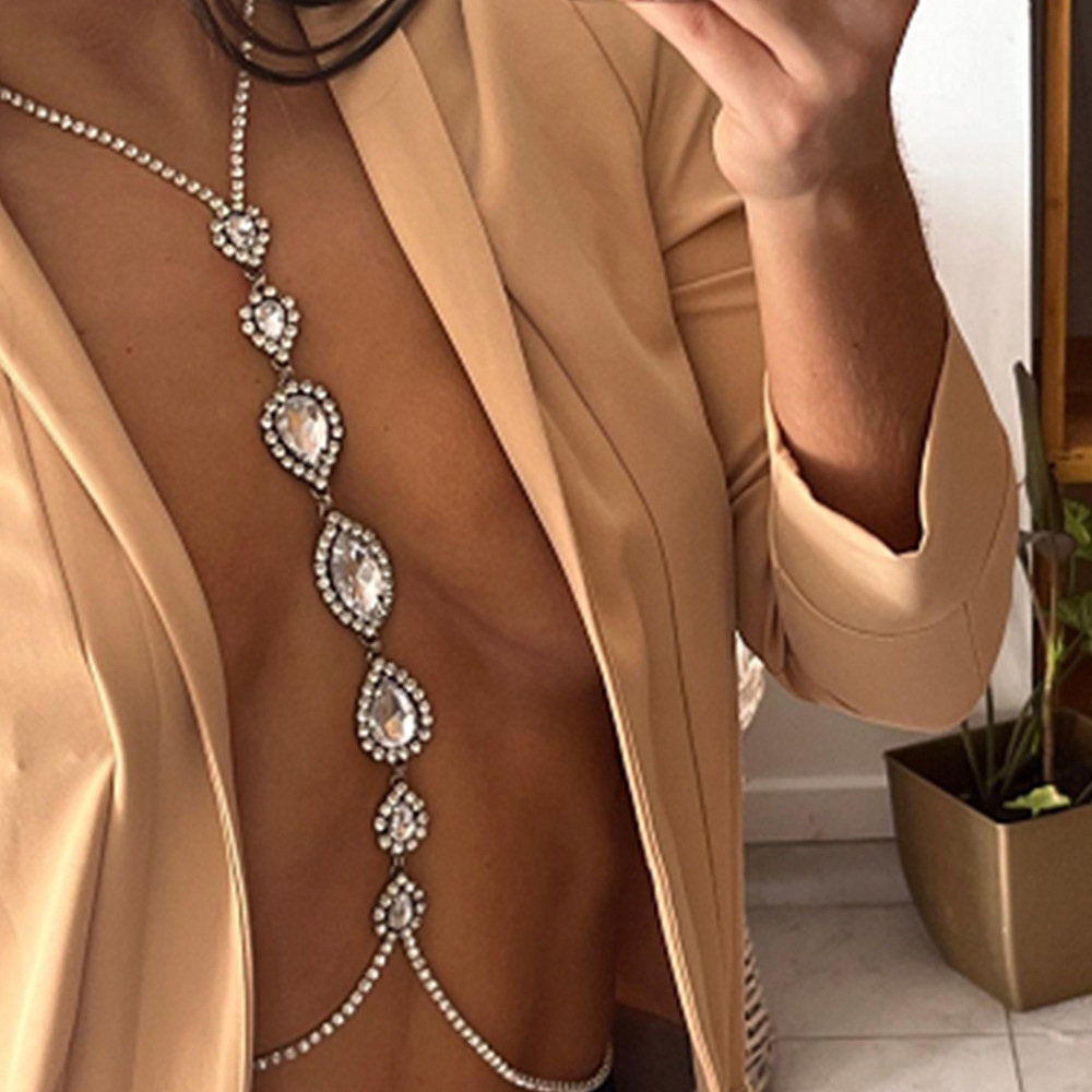 Body Jewelry Retainers - 女性のためのセクシーなウォータードロップチェストチェーン,ラインストーンボディチェーン,パーティージュエリー,ファッションアクセサリー