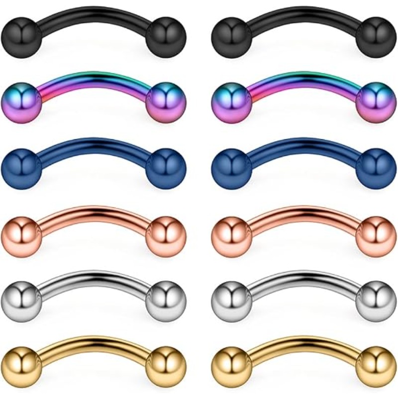 Body Jewelry Surgical Steel - 12個入り、16Gのサージカルステンレス製、眉、耳、へそ、唇用のピアス、ボディピアスジュエリー、耳用リング、小ぶりなへそ用リング。