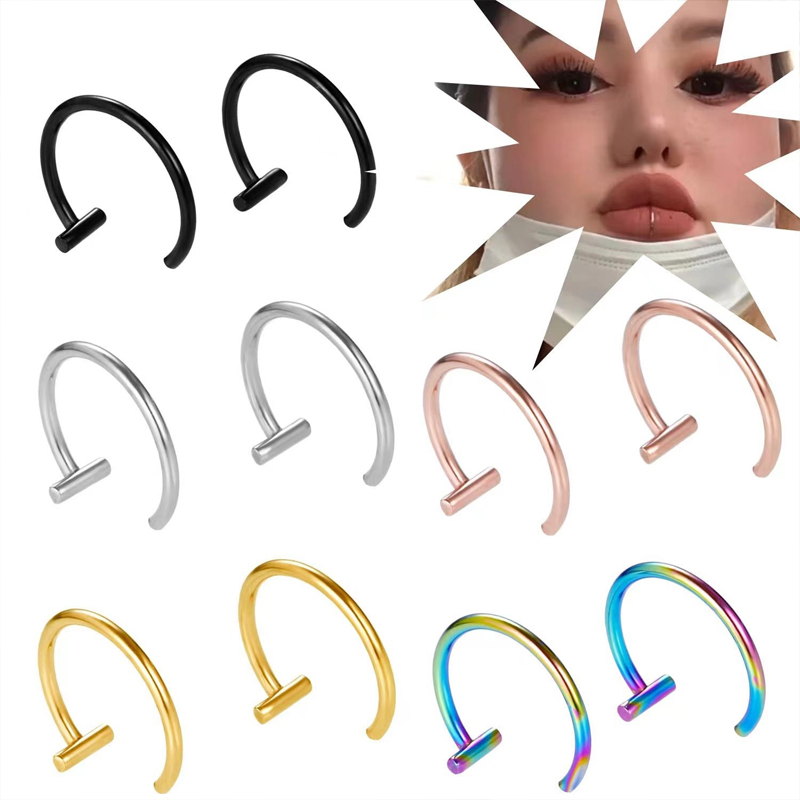 Body Jewelry Surgical Steel - 18Gサージカルスチール製リップリング、ハーフフープイヤリング、オープンフープ、Tバーハーフハギー、軟骨トラガスピアスジュエリー、女性＆男性用
