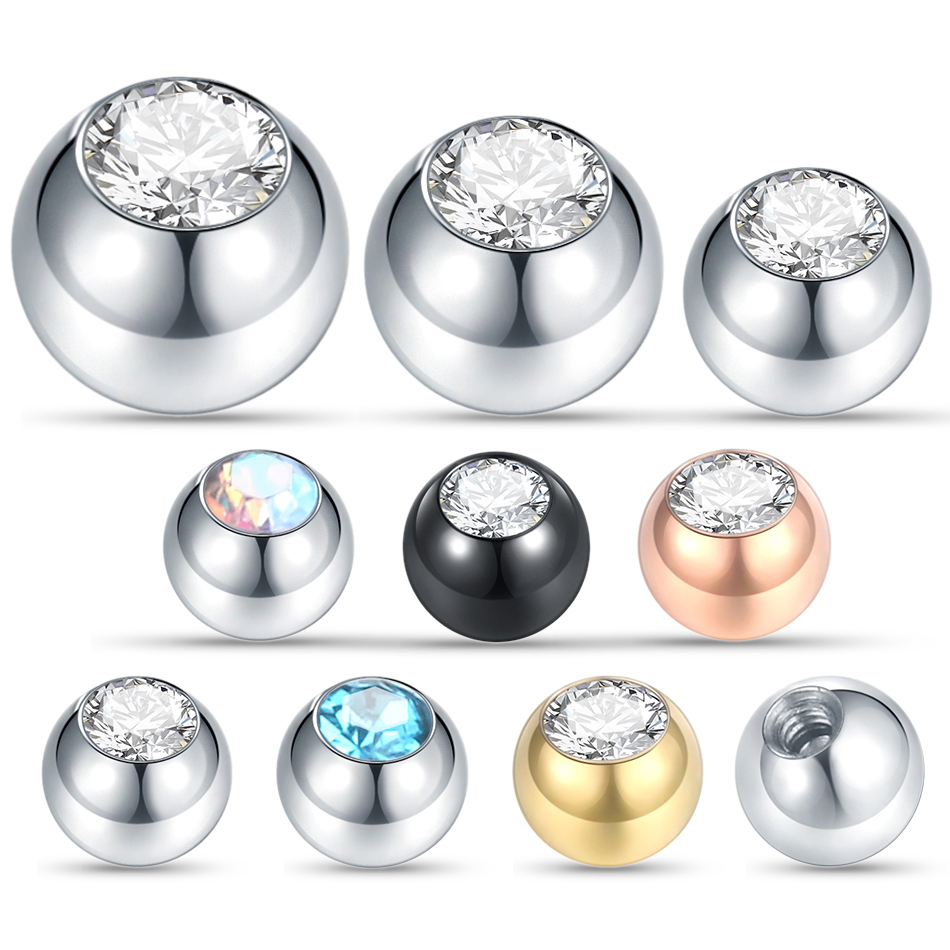Body Jewelry Replacement Ball - 10個鋼ピアスボールcz宝石ラブレット舌耳腹眉交換アタッチメント16グラム14グラムdiyボディジュエリー