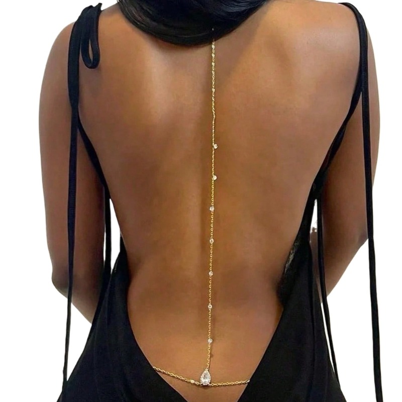 Body Jewelry Necklace - 花嫁背中の開いたラインストーン水滴ボディチェーンベリーウエストネックレス女性ママガールフレンド夏のビーチボディジュエリー
