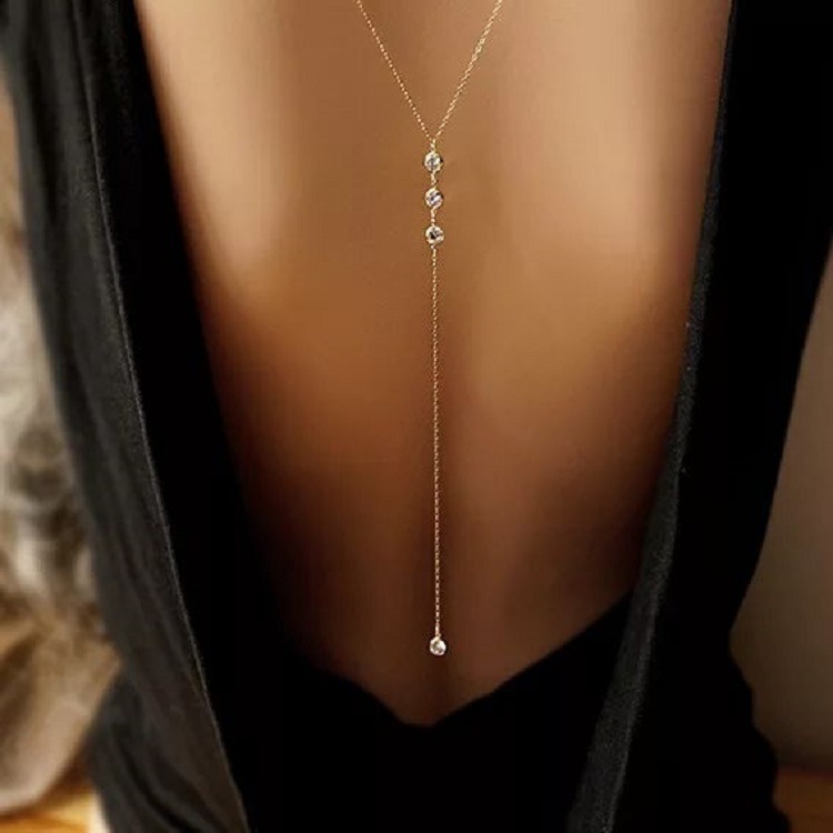 ラインストーン付きセクシーな女性用バックチェーンネックレス、 - Body Jewelry Necklace のレビューと価格