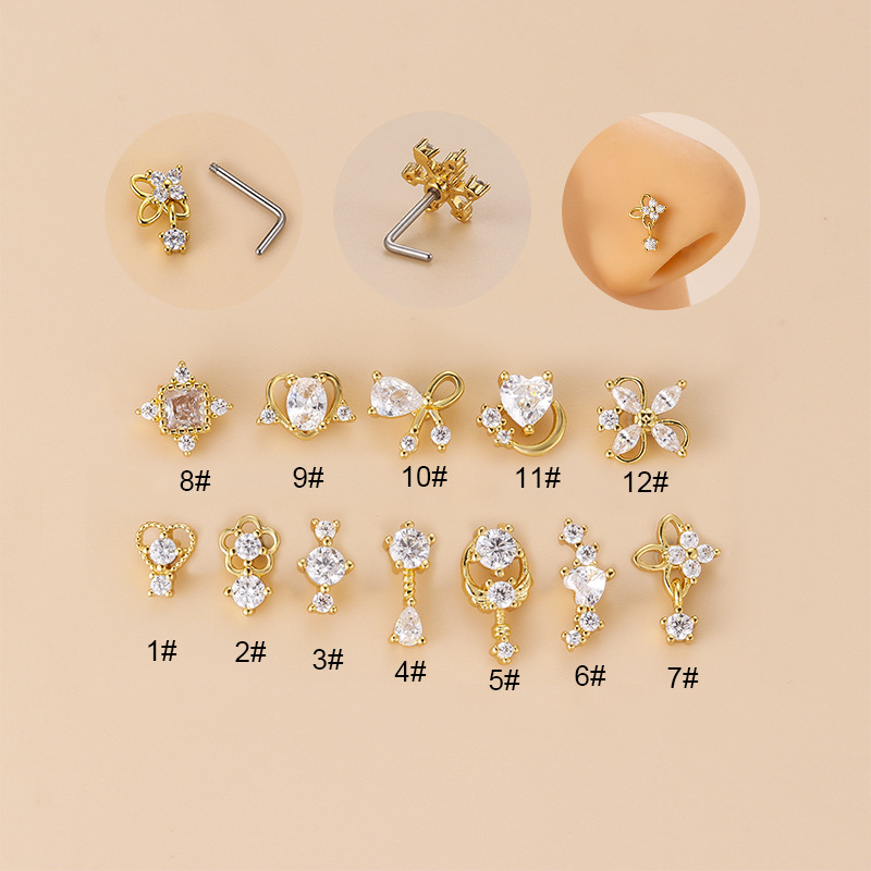 20G L字型キュービックジルコニアノーズスタッド、サージカ - Body Jewelry Surgical Steel のレビューと価格