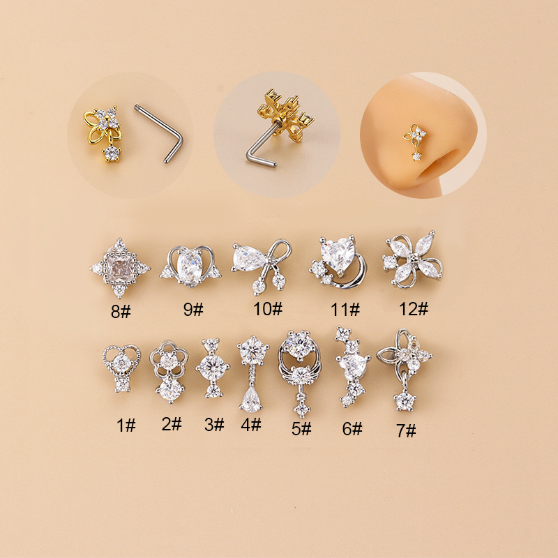 20G L字型キュービックジルコニアノーズスタッド、サージカ - Body Jewelry Surgical Steel のレビューと価格