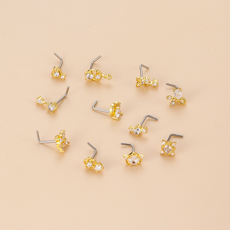 20G L字型キュービックジルコニアノーズスタッド、サージカ - Body Jewelry Surgical Steel のレビューと価格