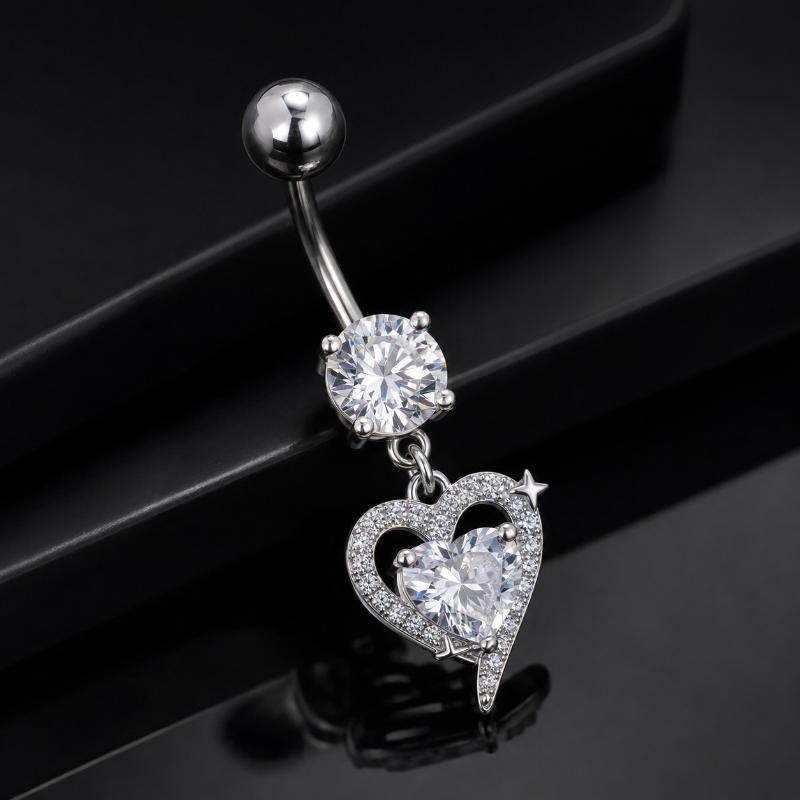 サージカルスチール製ニッケルフリーの揺れるベリーボタンリング - Body Jewelry Surgical Steel のレビューと価格