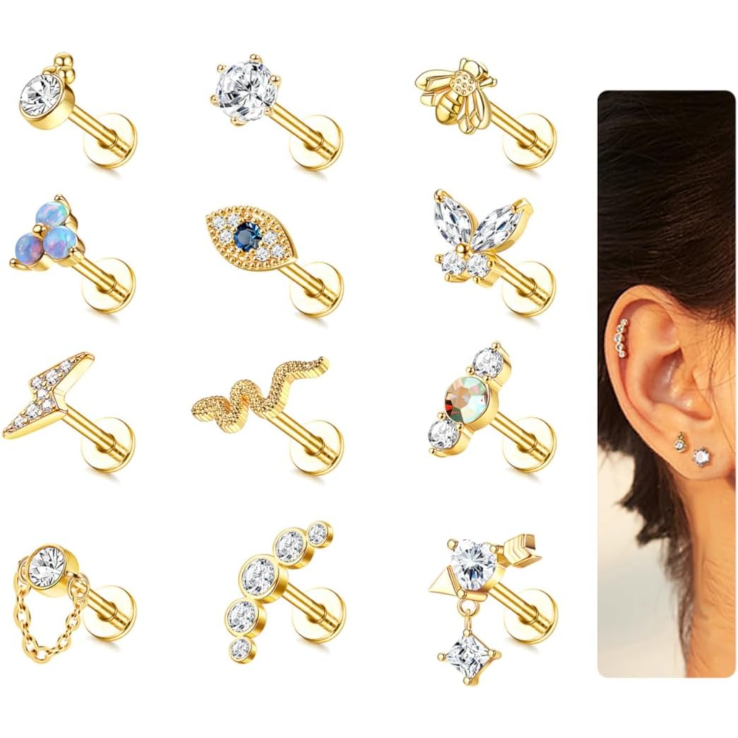 ボビスティ 1個 軟骨ピアス スタッド レディース サージカ - Body Jewelry Surgical Steel のレビューと価格