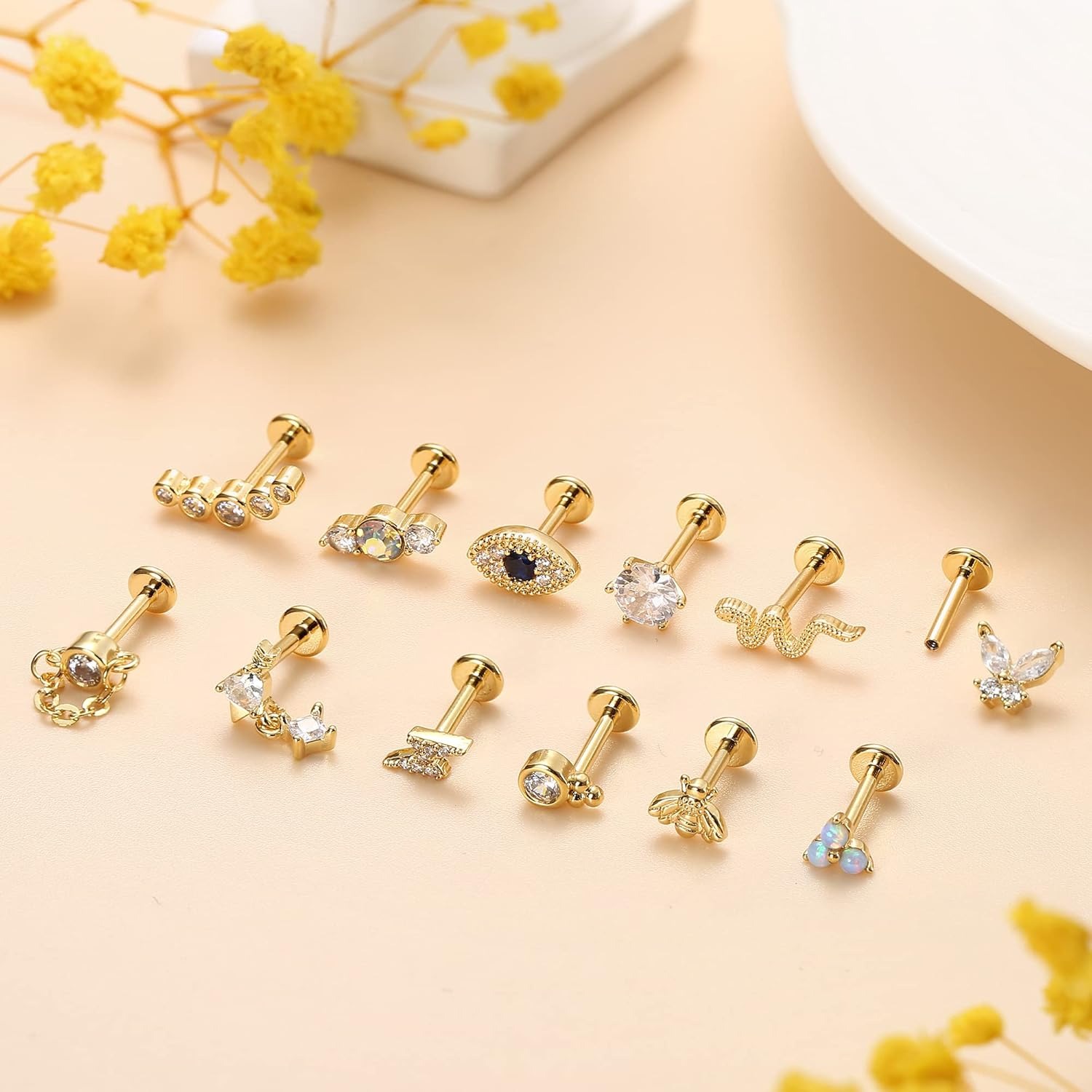 ボビスティ 1個 軟骨ピアス スタッド レディース サージカ - Body Jewelry Surgical Steel のレビューと価格