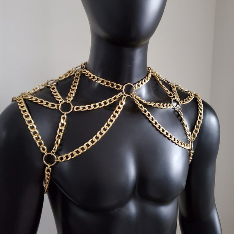 パンク男性ショルダーボディチェーンバックメタルネックレスボデ - Body Jewelry Necklace のレビューと価格