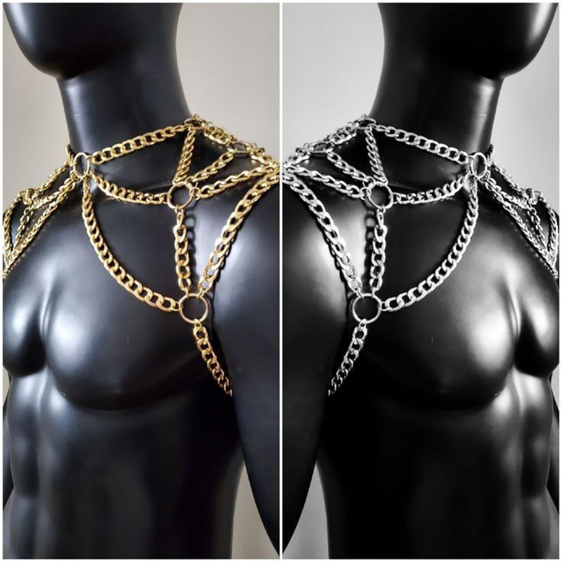 パンク男性ショルダーボディチェーンバックメタルネックレスボデ - Body Jewelry Necklace のレビューと価格