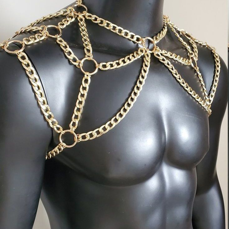 パンク男性ショルダーボディチェーンバックメタルネックレスボデ - Body Jewelry Necklace のレビューと価格