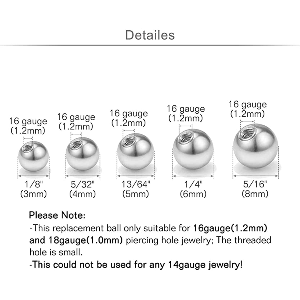 ピアスボール,ボディジュエリー,20個,316l外科用鋼球1 - Body Jewelry Replacement Ball のレビューと価格