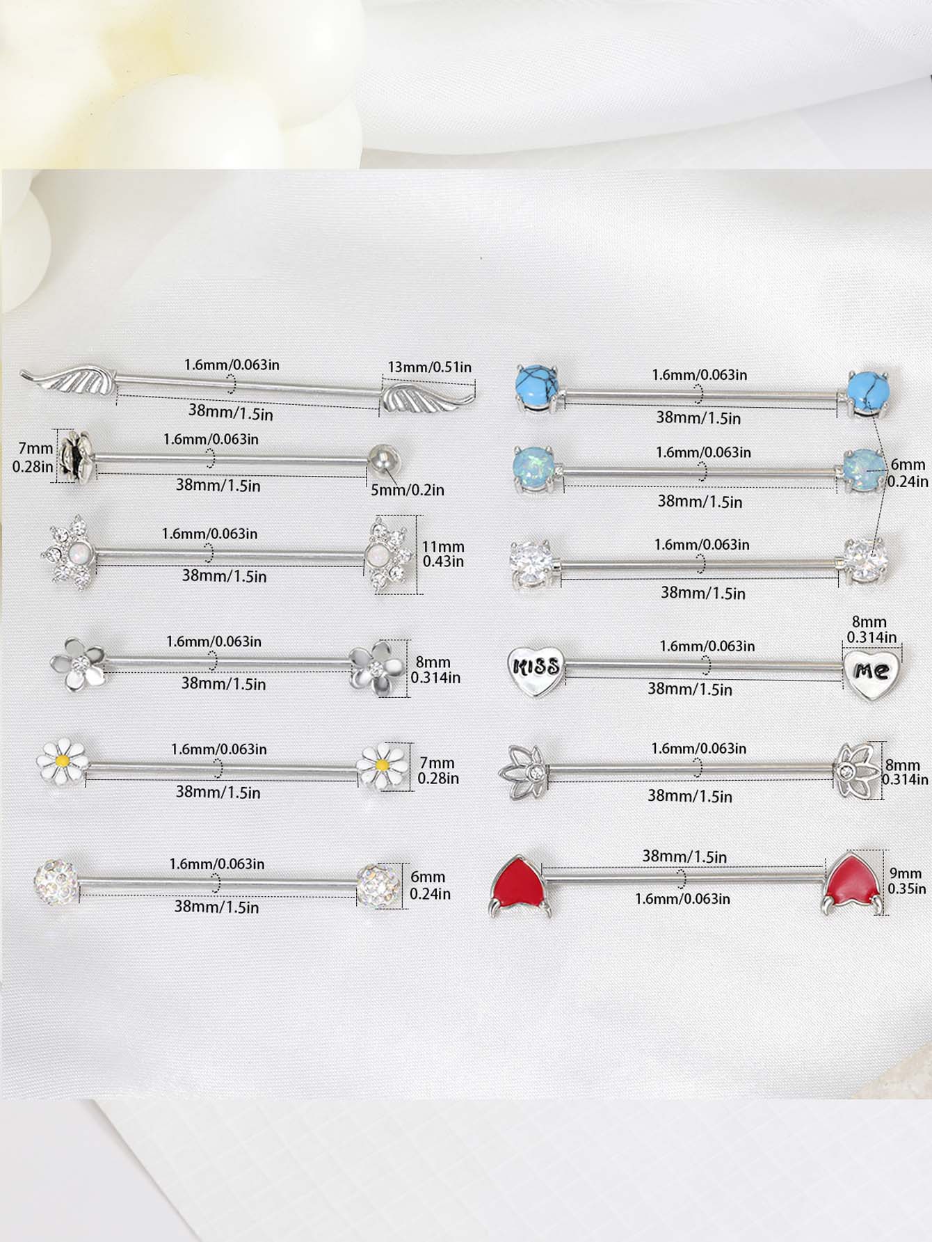 矢印ハート工業用バーベル、外科用鋼、短いなだめるようなイヤリ - Body Jewelry Surgical Steel のレビューと価格