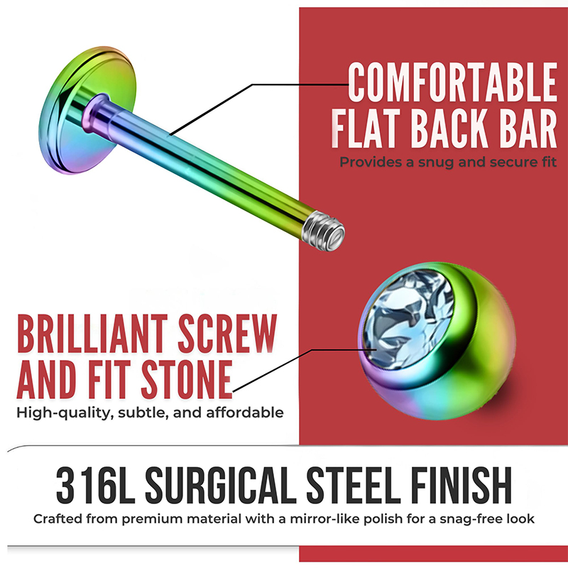 16G サージカルスチール ボールトップ CZ リップ セプ - Body Jewelry Surgical Steel のレビューと価格