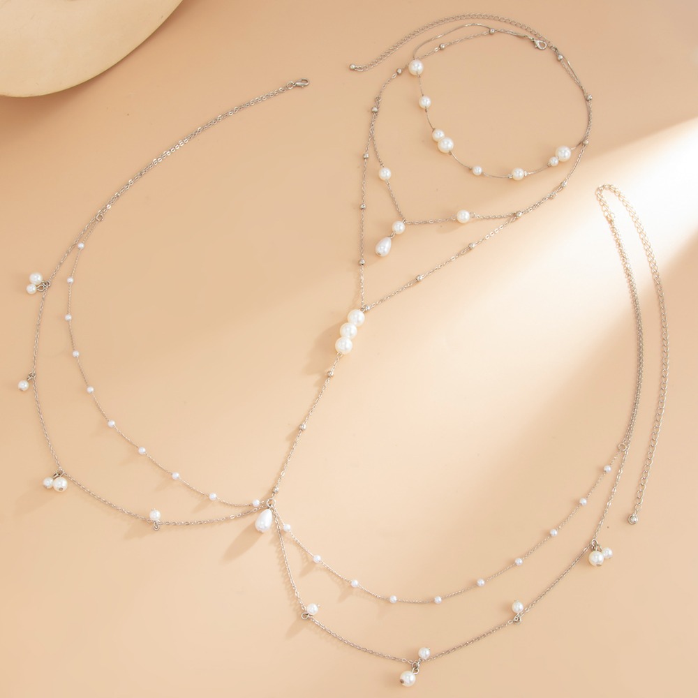 多層模造パールネックレスチェストベリーチェーン一体型ウエスト - Body Jewelry Necklace のレビューと価格