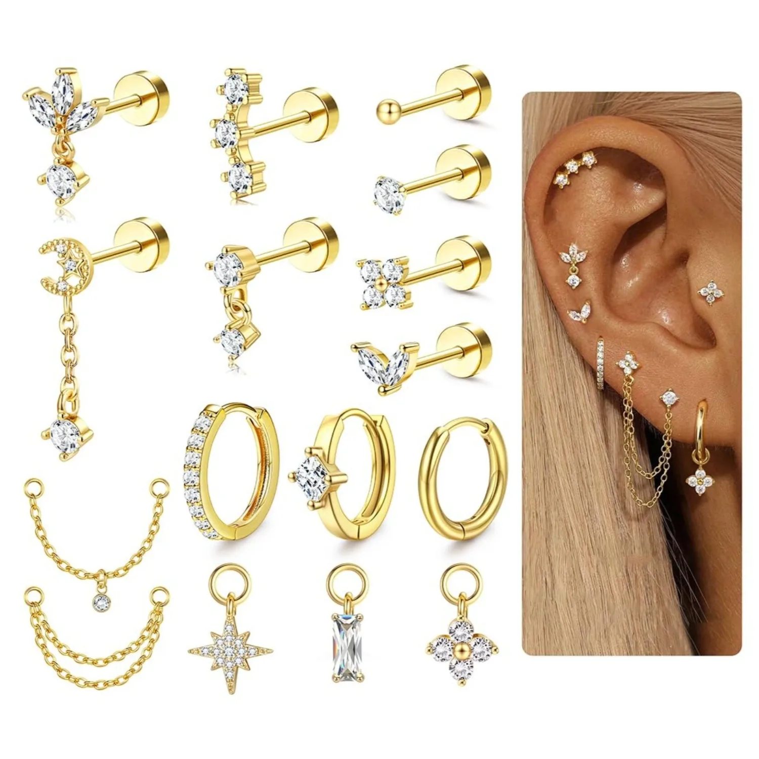 16ゲージの女性用軟骨ピアス。裏面が平らで、アレルギーを起こ - Body Jewelry Surgical Steel のレビューと価格