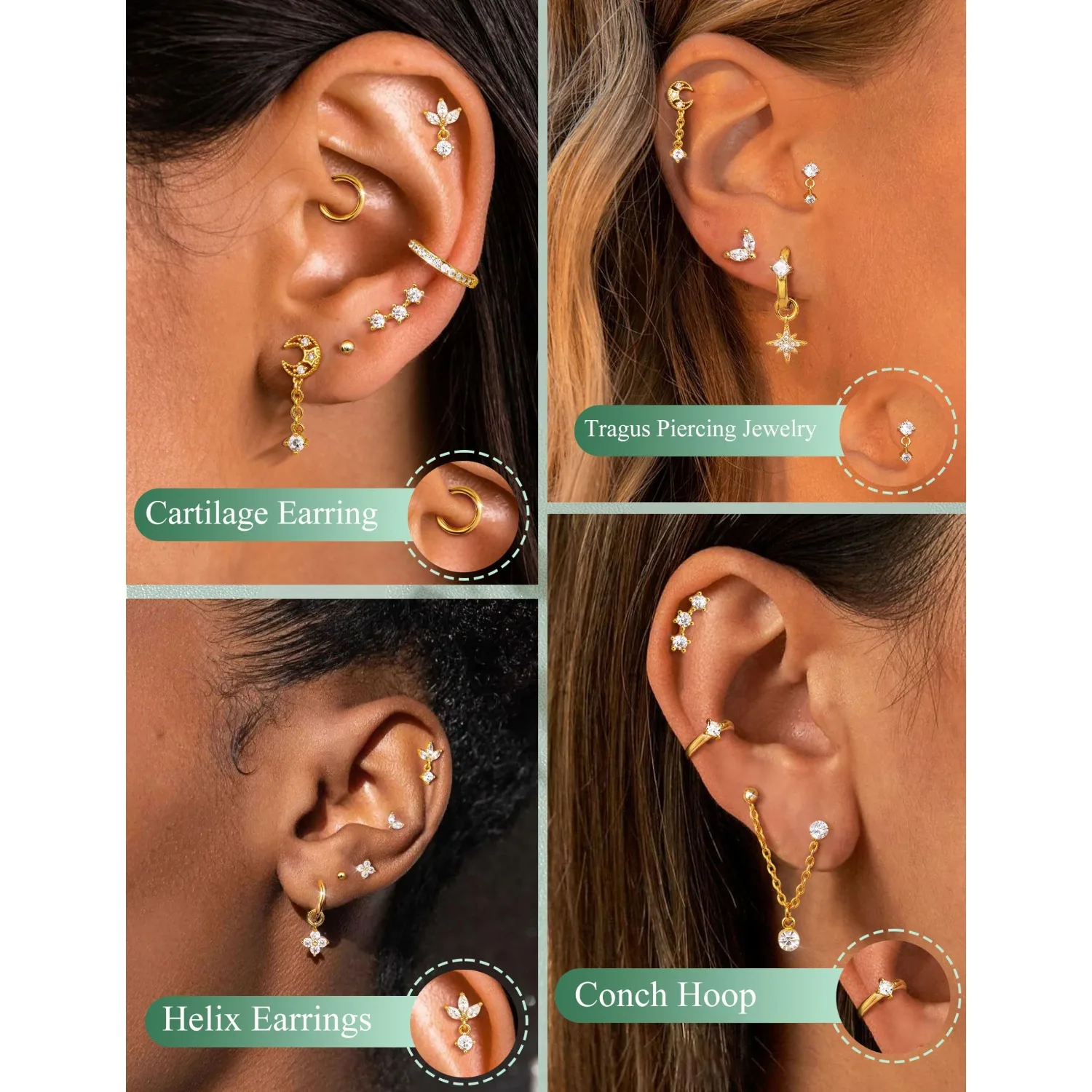 16ゲージの女性用軟骨ピアス。裏面が平らで、アレルギーを起こ - Body Jewelry Surgical Steel のレビューと価格