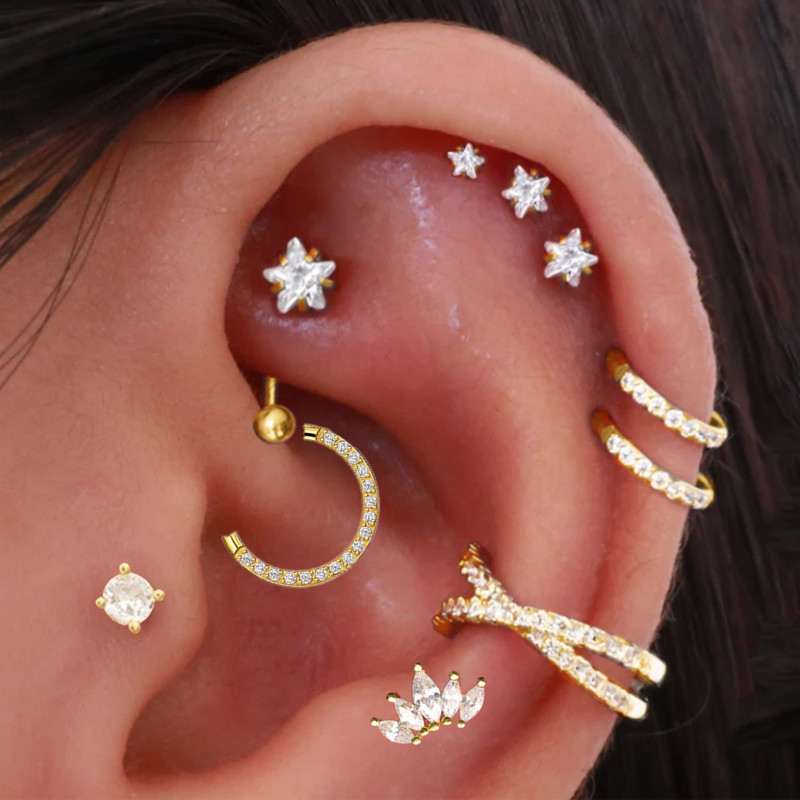女性用ヘリックスピアススターピアス,ジルコニア,葉,ルーク, - Body Jewelry Surgical Steel のレビューと価格